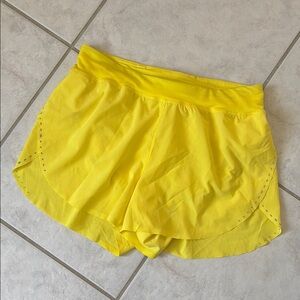 LULULEMON FAST AND FREE SHORTS NEON YELLOW